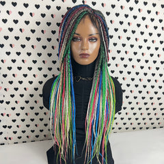 MultiColored Box Braided Wigs Lace Closure Frontal Hand Braided Handmade Braidwigs Box Braids Wig Rainbow Color