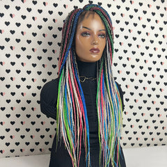 MultiColored Box Braided Wigs Lace Closure Frontal Hand Braided Handmade Braidwigs Box Braids Wig Rainbow Color