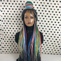 MultiColored Box Braided Wigs Lace Closure Frontal Hand Braided Handmade Braidwigs Box Braids Wig Rainbow Color