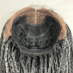 Ready To Ship Ombre Wig Box Braided Wigs For Black Women Handmade Braid Lace Front Wigs Box Braids color Black Grey