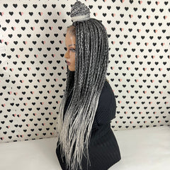 Ready To Ship Ombre Wig Box Braided Wigs For Black Women Handmade Braid Lace Front Wigs Box Braids color Black Grey