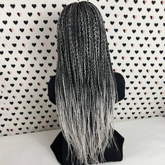 Ready To Ship Ombre Wig Box Braided Wigs For Black Women Handmade Braid Lace Front Wigs Box Braids color Black Grey