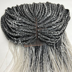 Ready To Ship Ombre Wig Box Braided Wigs For Black Women Handmade Braid Lace Front Wigs Box Braids color Black Grey