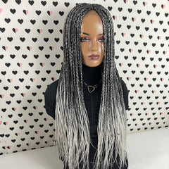 Ready To Ship Ombre Wig Box Braided Wigs For Black Women Handmade Braid Lace Front Wigs Box Braids color Black Grey