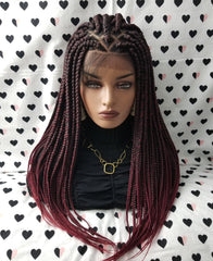 Ombre Box Braids Wig Braided Lace Front Wigs For Black Women Color 1b/bug 26 Inches