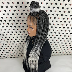 Box Braid Braided Wig For Black Women Handmade Braids Wig Lace Front Wigs Color Black Grey Ombre
