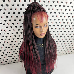 Ready To Ship Braided Wig Lace Frontal Small Box Braids Lace Front Wig Ombre Red