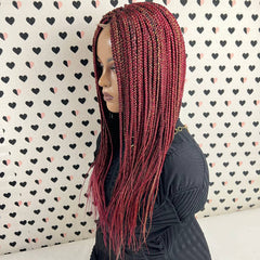 Multi Color Box Braid Braided Braids Lace Front Wigs For Black Women Color Burgundy Red & Gold