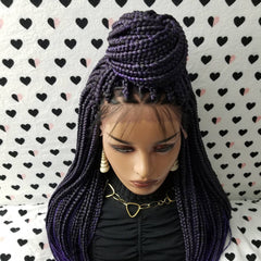 13x4 Caja frontal de encaje Trenzas Peluca Trenzada Pelucas delanteras de encaje Negro Púrpura Ombre