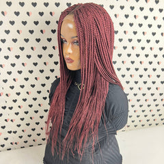 Cornrow Wig Box Braid Braided Small Braids Lace Front Wig Color Burgundy Red