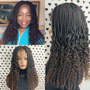 Goddess Box Trenzas Peluca delantera de encaje trenzado con ondas rizadas Color 1b/30 Ombre