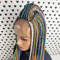 Multicolor Rainbow Box Braided Wigs Lace Closure Frontal Hand Braided fashion Handmade