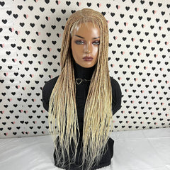 C Cut Cornrow Feedin Box Trenzas Trenzas Delanteras De Encaje Trenzado Pelucas Color 27/613 Ombre