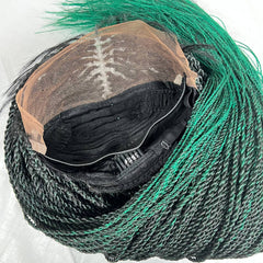 Lace Frontal Twist Braided Wig Senegalese Medium Twisted Braids Wigs 1b/Green Ombre