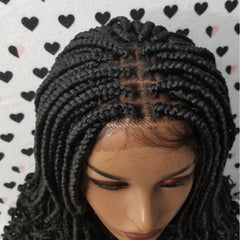 Curly Box Braided Wig For Black Women Lace Closure Goddess Box Braids Lace Front Wig Color 1b Black