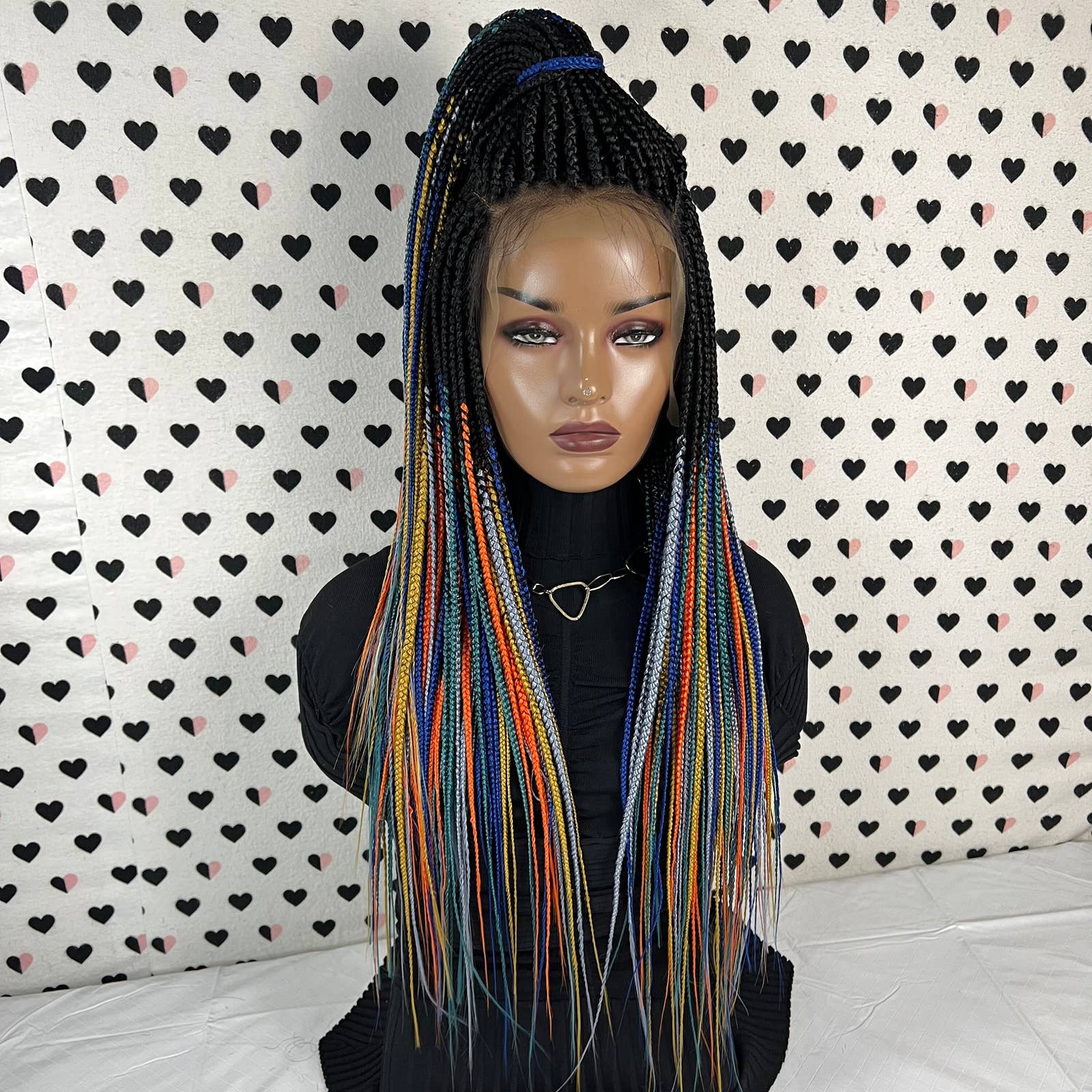 Box Braided Wig Lace Frontal Handmade Braids Wigs For Black Women Multicolored