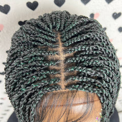 Lace Frontal Twist Braided Wig Senegalese Medium Twisted Braids Wigs 1b/Green Ombre