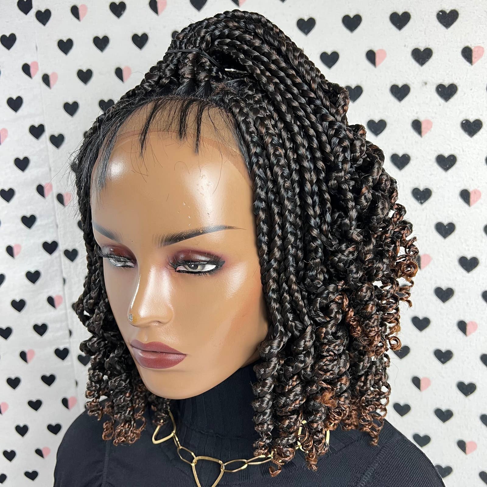 Short Curly Box Braids Braided Wigs 4x4 Lace Front Wig For Black Women Ombre