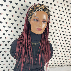 Headband Wig Braided Head band Wig Box Braids Wigs For Black Women Burgundy Red