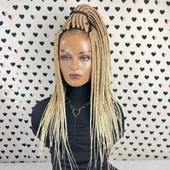 Short Box Braid Braided Wig Braids Lace Front Wigs Color 27/613 Ombre 18 inches