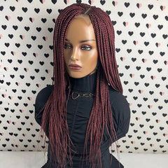 Box Braids Cornrows Fulani Feedin Braided Lace Front Braid Wigs Color Burgundy Red 18 Inches