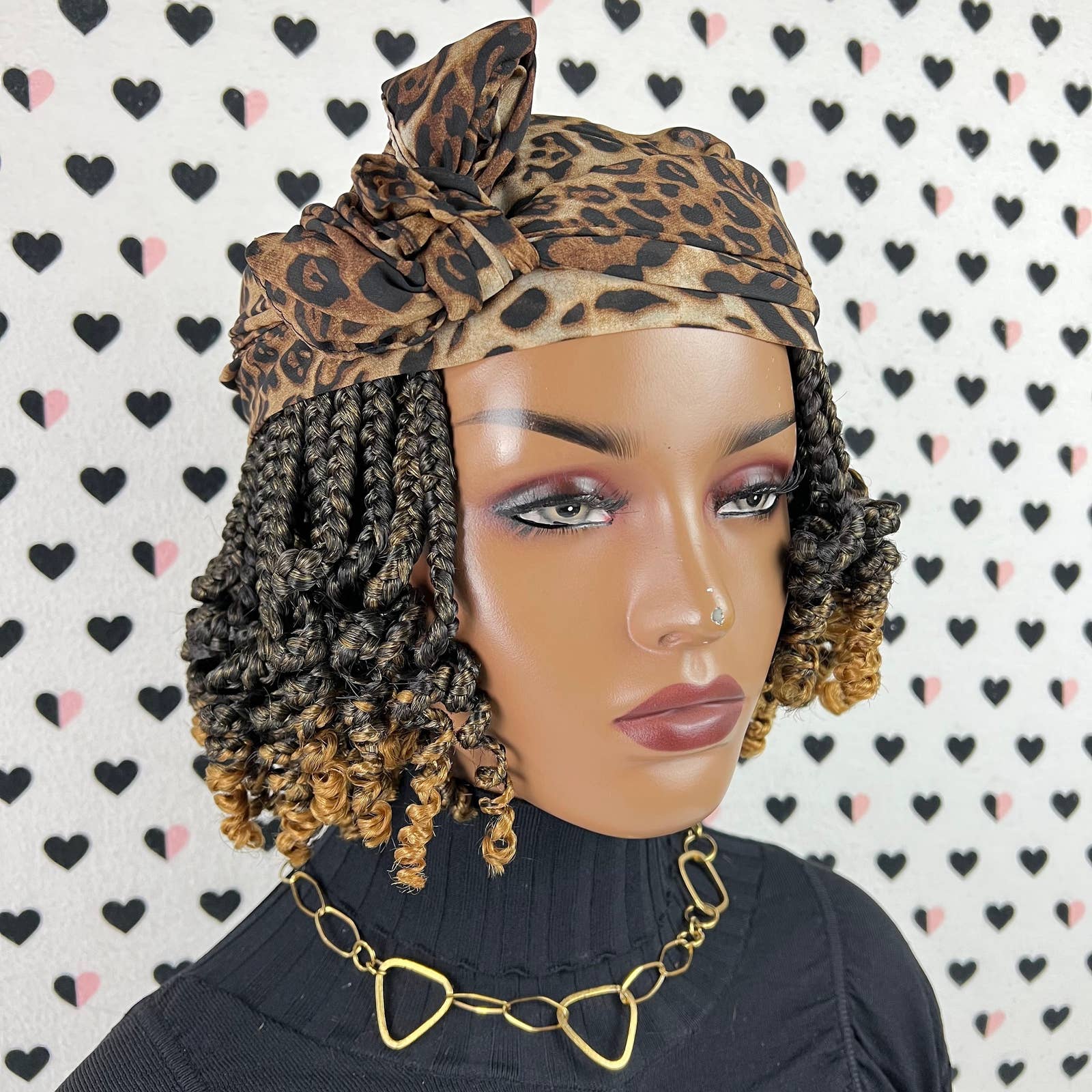 Scarf Wig Short Curly Box Braids Handmade Braided Headband Wigs 1b/27 Ombre
