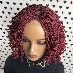 Small Braids Twist Short Curly Braid Twisted Braided Wig Color Burgundy Red