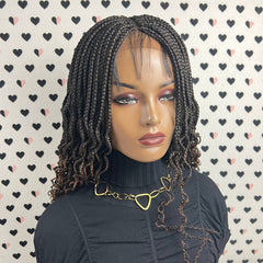 Goddess Box Braids Braided Lace Front Wig With Curly Waves Color 1b/30 Ombre