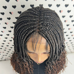 Goddess Box Braids Braided Lace Front Wig With Curly Waves Color 1b/30 Ombre