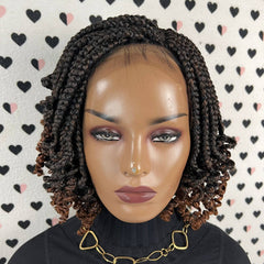 Handmade Box Braid Braided Lace Front Wig With Curly Ends Colors 1b/30 ombre