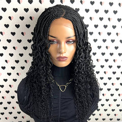 Wavy Curls Curly Braids Cornrows Box Braided Wigs For Black Women Closure Wig