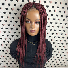 Short Box Braid Braided Big Braids Lace Front wig Color 39 Burgundy Red 14 inche