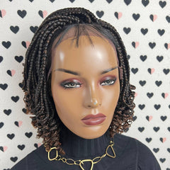 Short Curls Curly Box Braid Wigs For Black Women Braided Lace Front Wig Ombre 30