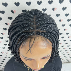 Lace Closure Handmade Box Braids Braided Lace Front Wig With Curly Ends 1b Black