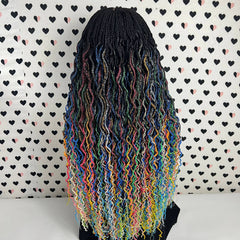 2x6 Lace Closure Cornrows Feeding Box Braids Braided Lace Curly Wig Multi-Color