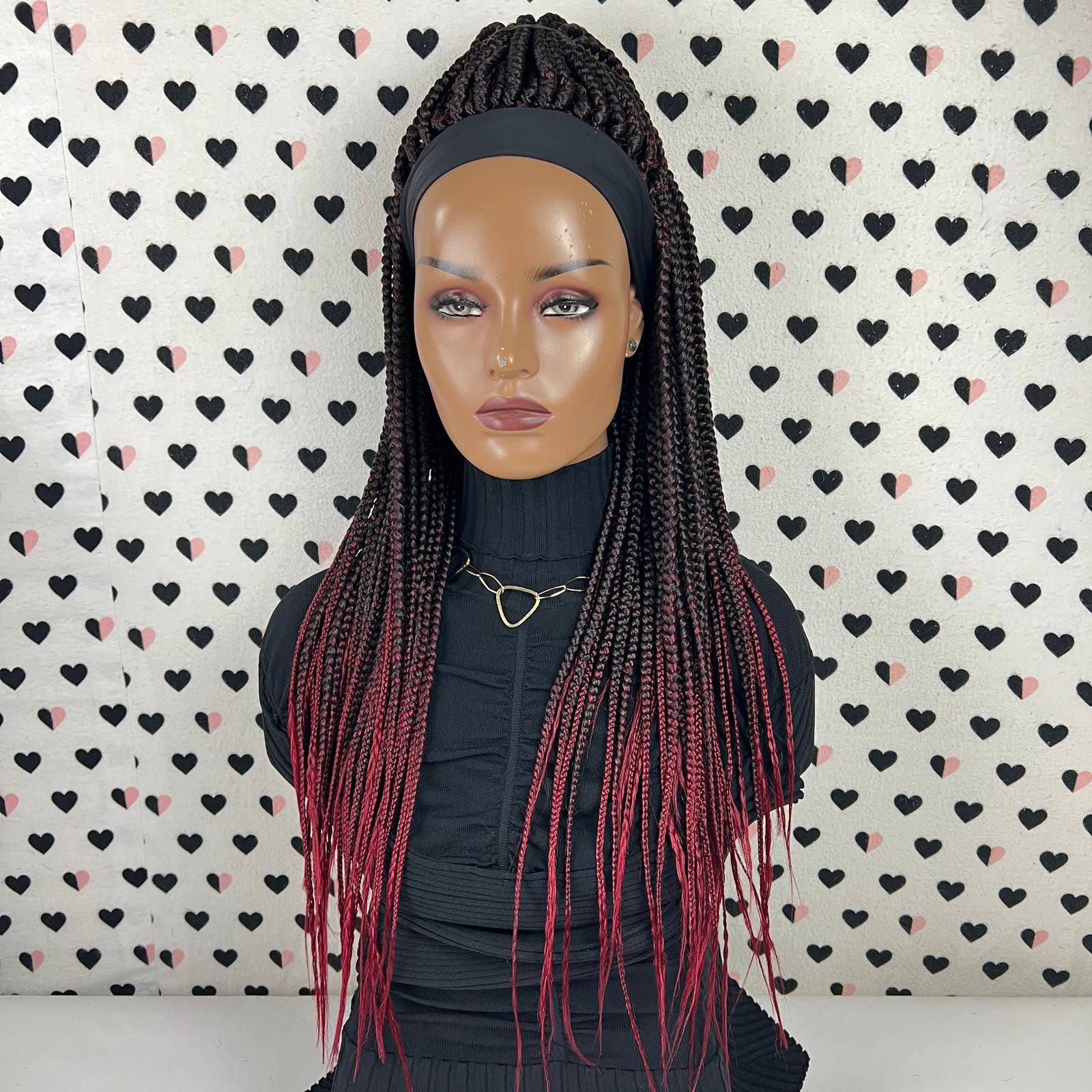 Headband Wig Braided Head Band Wig Ombre Box Braids Wigs For Black Women 1b/Bug