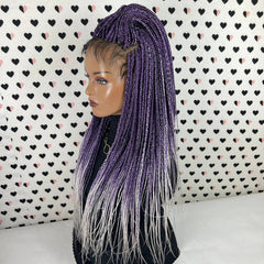 Ready To Ship Purple Silver Ombre Wig Box Braided Wigs For Black Women Handmade