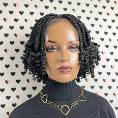 Handmade Box Braid Braided Lace Front Wig With Curly Ends Color 1b Black