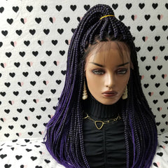 13x4 Caja frontal de encaje Trenzas Peluca Trenzada Pelucas delanteras de encaje Negro Púrpura Ombre