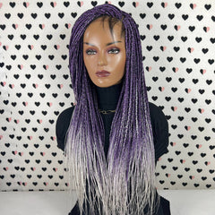 Ready To Ship Purple Silver Ombre Wig Box Braided Wigs For Black Women Handmade