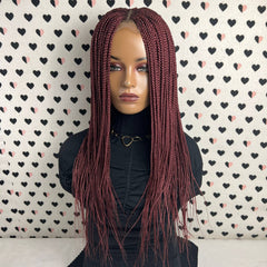Box Braids Cornrows Fulani Feedin Braided Lace Front Braid Wigs Color Burgundy Red 18 Inches