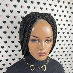 Short Box Braid Braided Wig Braids Lace Front wigs Color 1b Black 14 inches