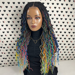 2x6 Lace Closure Cornrows Feeding Box Braids Braided Lace Curly Wig Multi-Color