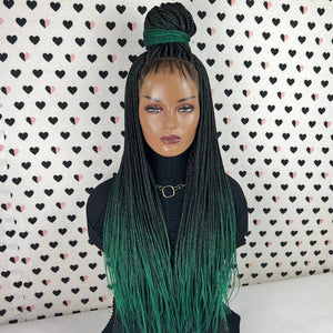 13x4 Lace Frontal Box Braids Braided Wig Lace Front Wigs 1b/Green Ombre 26 Inches