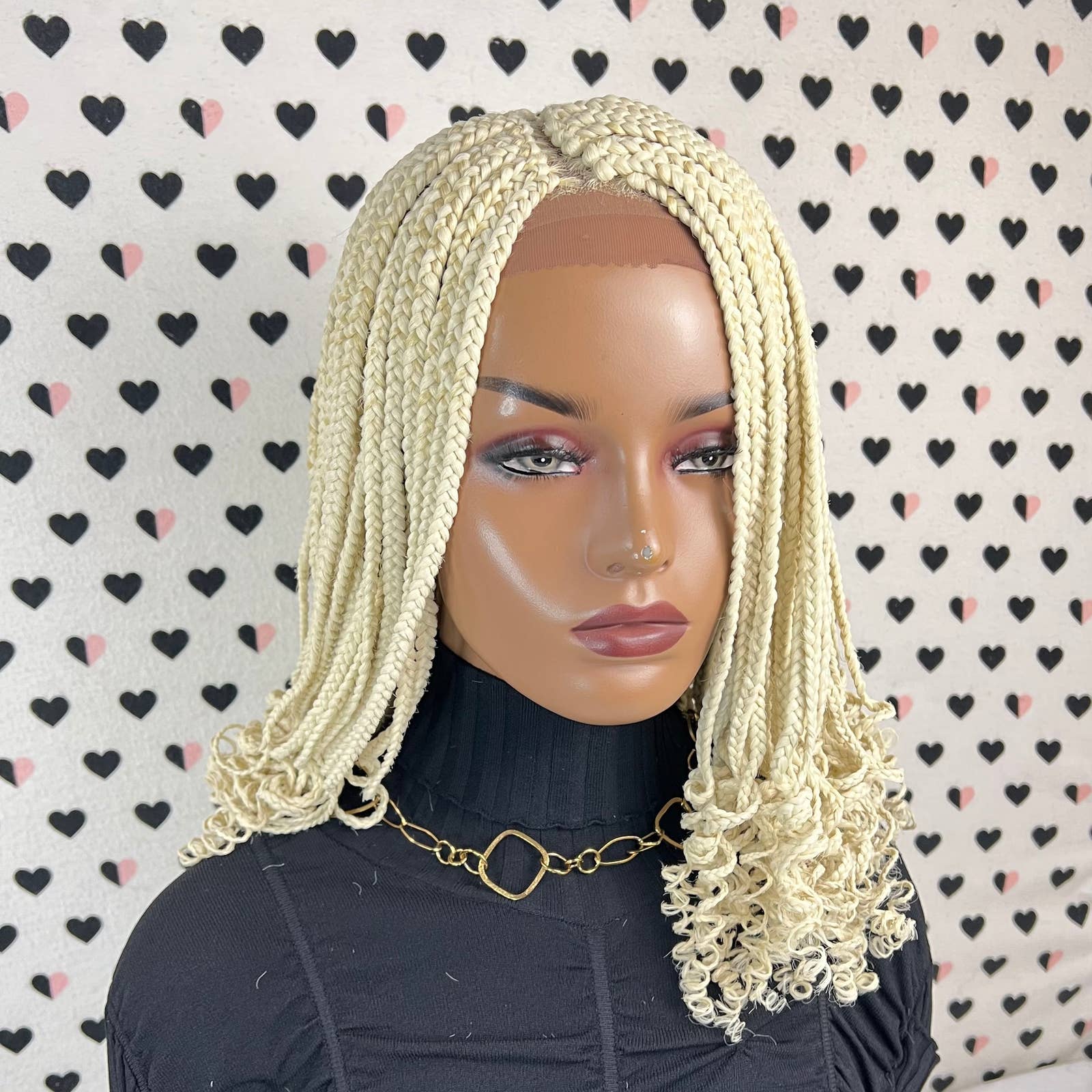 Blonde Wig Short Curls Curly Braided Wig Box Braids Lace Front Wig C Cut