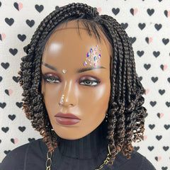 Handmade Box Braid Braided Lace Front Wig With Curly Ends Color 1b/30 Ombre