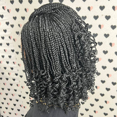 Lace Closure Handmade Box Braids Braided Lace Front Wig With Curly Ends 1b Black