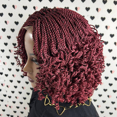 Small Braids Twist Short Curly Braid Twisted Braided Wig Color Burgundy Red