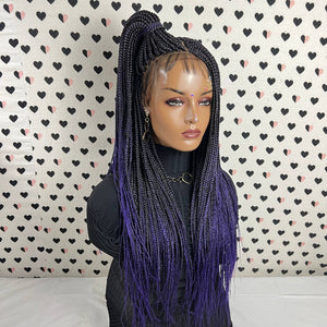 13x4 Lace Frontal Small Braid Purple Ombre Box Braids Braided Lace Front Wig 26"