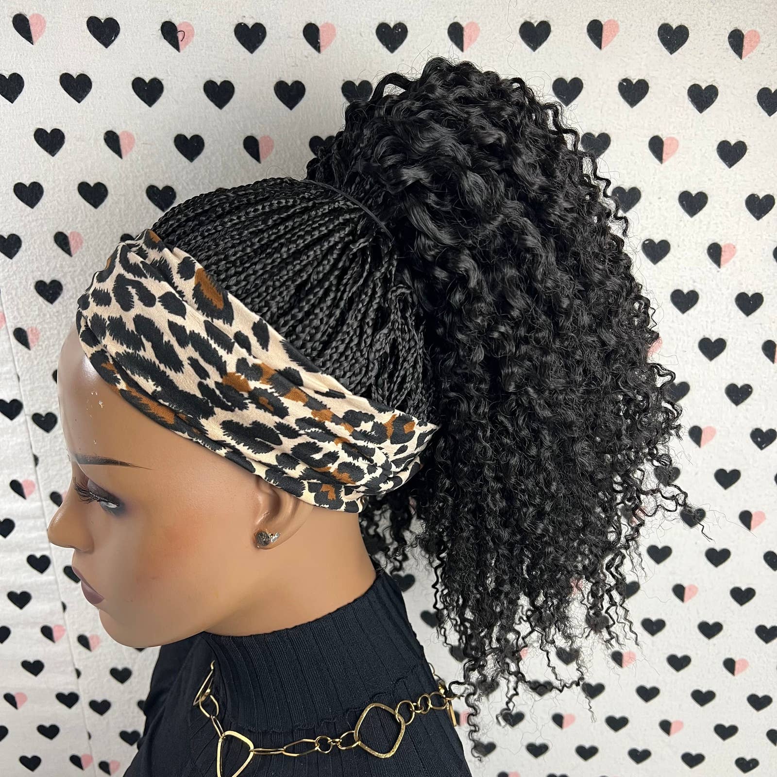 Curly Braids Headband Wig Braided Head Band Wig Small Braid Box Braids Wigs For Black Women With Wavy Curls Black